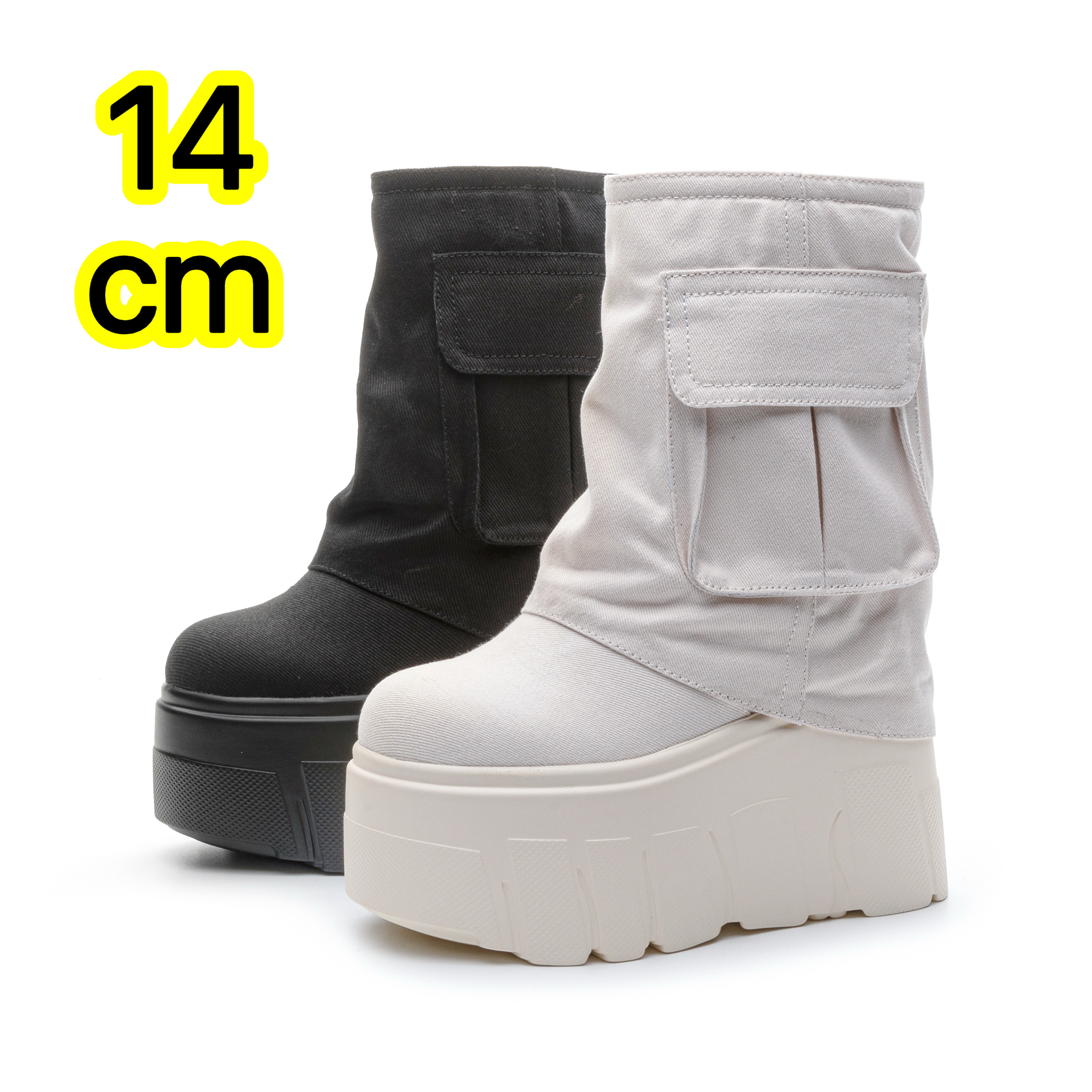 14cm内增高女鞋超高跟厚底裤管靴小个子马丁靴高帮休闲高跟鞋松糕