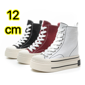 小个子帆布鞋 坡跟鞋 厚底松糕鞋 12cm隐形内增高女鞋 高帮小白鞋 超高