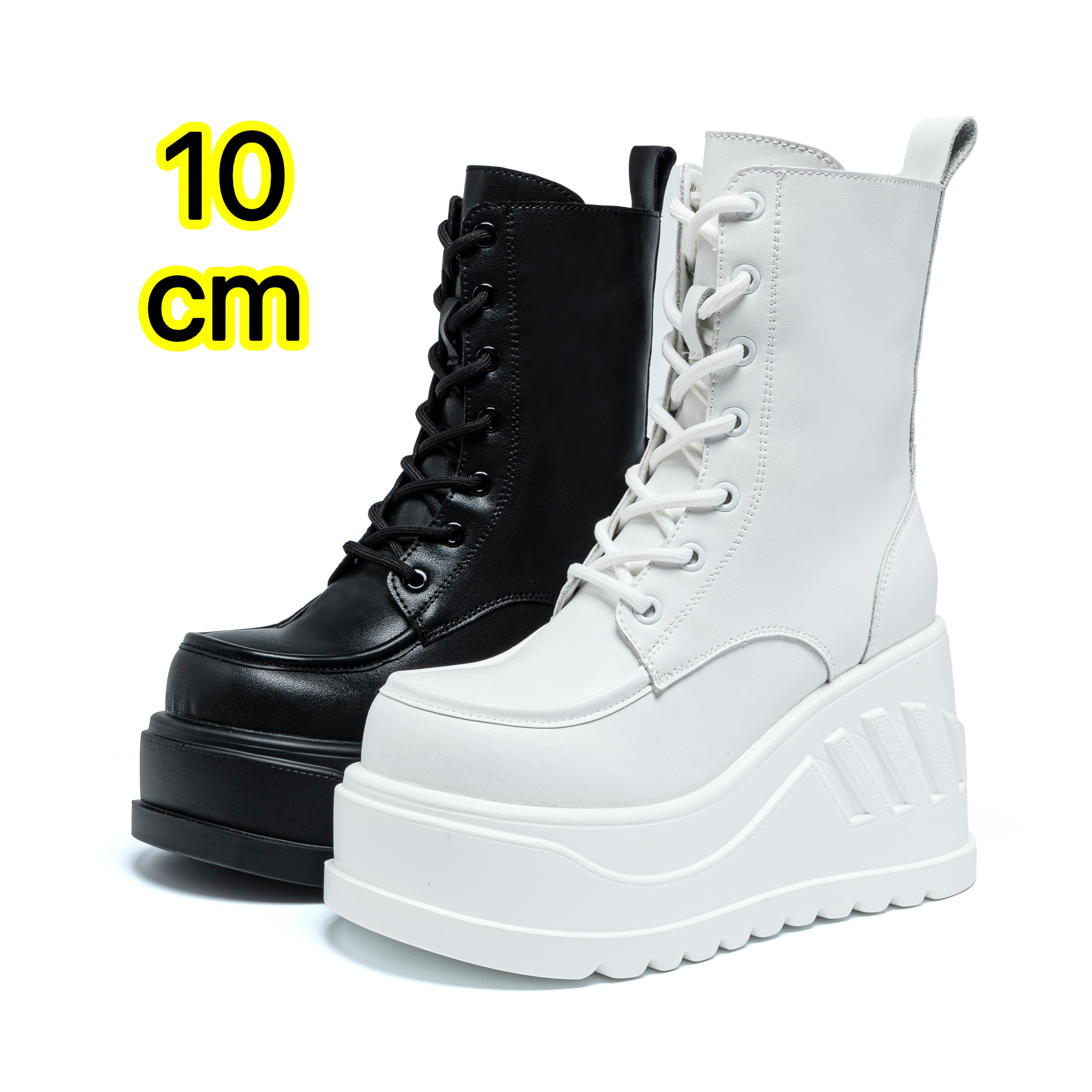 10cm真皮厚底马丁靴瘦瘦靴小个子