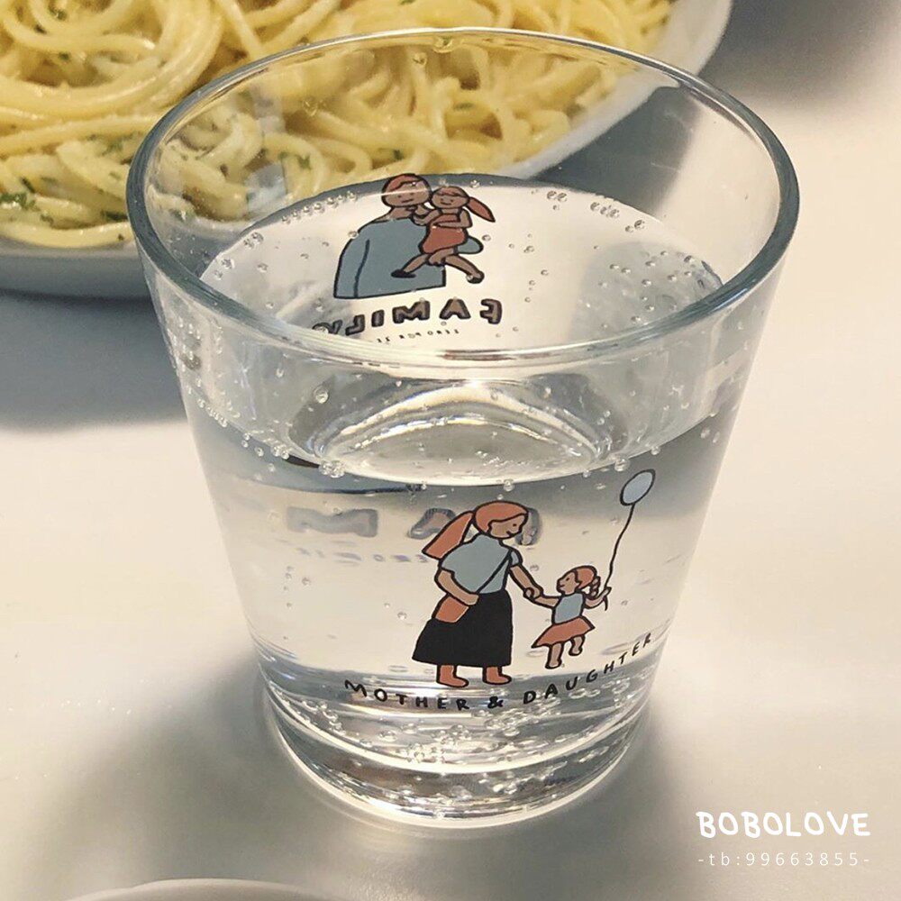 韩国插画师亲子玻璃杯水杯