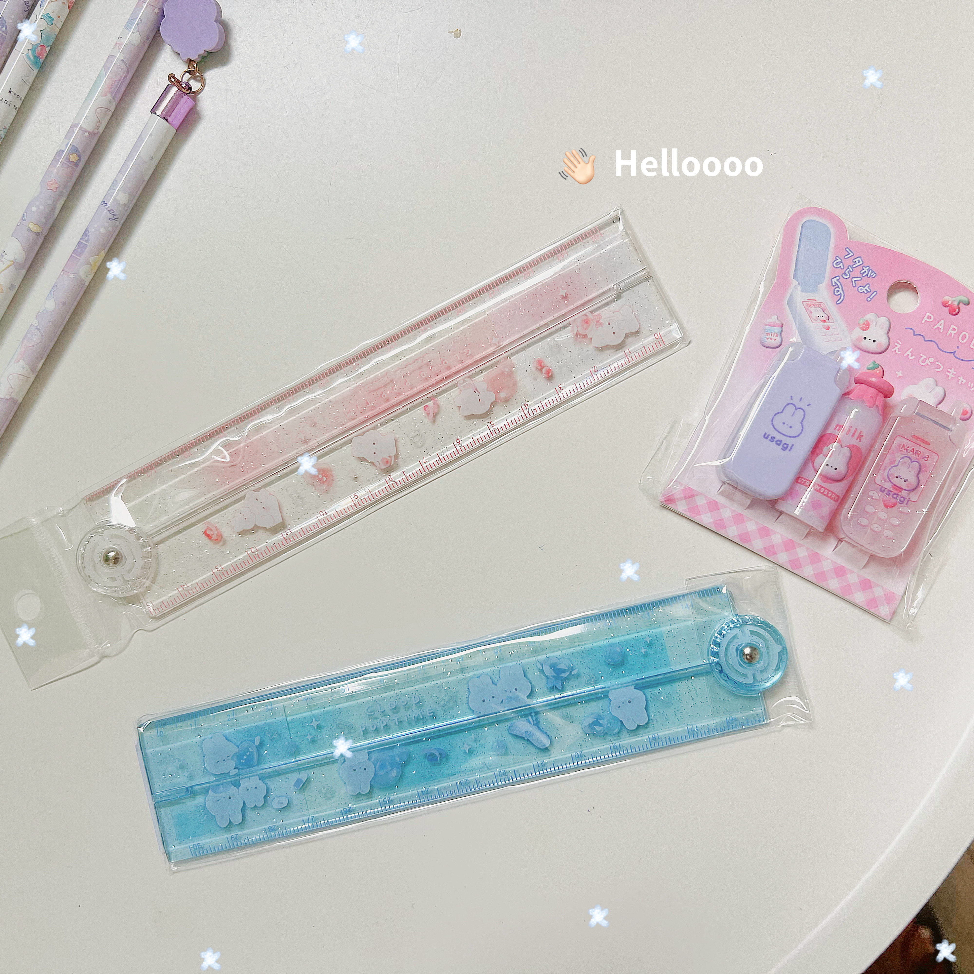 日本2025进口小兔子透明折叠尺子直尺 儿童小学生可爱文具30cm