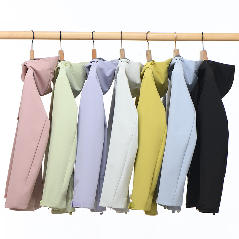 春秋新款户外冲锋衣男单层薄款防风连帽风衣夹克情侣外套女上衣