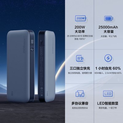 ZMI紫米20号移动电源210W大功率25000mAh 120WQB826G