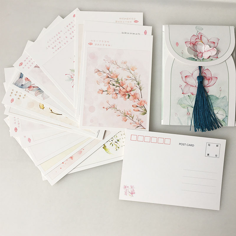 唯美古风明信片ins简约文艺小清新插画手绘植物花卉贺卡片中国风