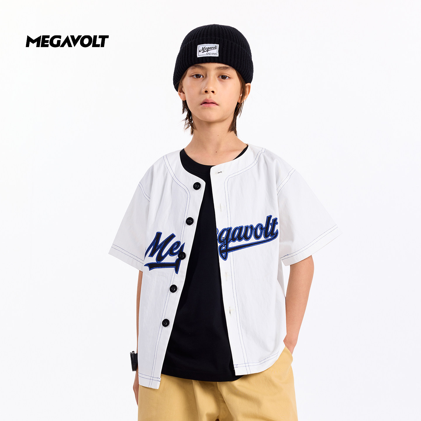 MEGAVOLT潮流童装儿童夏季白色棒球服短袖男童hiphop街舞宽松上衣图片