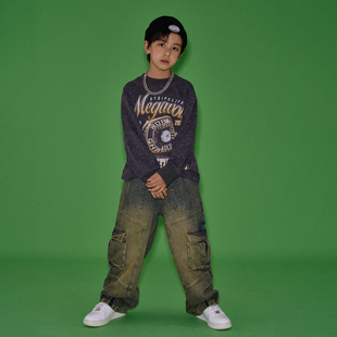 MEGAVOLT男童洗水做旧风嘻哈衣服儿童hiphop街舞穿搭少儿潮酷服装