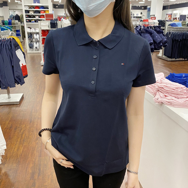 BUY TOMMY TOMMY SUMMER SHORT SLEEVE POLO SHIRT WOMENS T-SHIRT 4 BUTTONS SOLID COLOR SLIM BUSINESS CASUAL BASE SHIRT