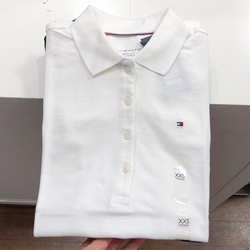 BUY TOMMY TOMMY SUMMER SHORT SLEEVE POLO SHIRT WOMENS T-SHIRT 4 BUTTONS SOLID COLOR SLIM BUSINESS CASUAL BASE SHIRT