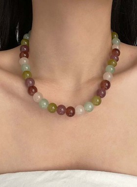 多巴胺彩色水晶玻璃串珠项链女