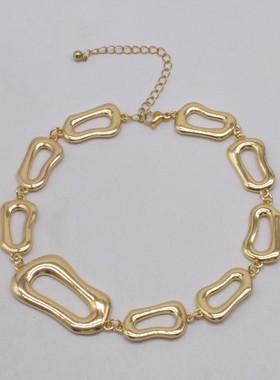 欧美重工几何镂空椭圆金属项链女