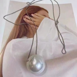 时尚简约大颗珍珠蛇骨链项链女一款多戴长款细锁骨链精致毛衣链潮