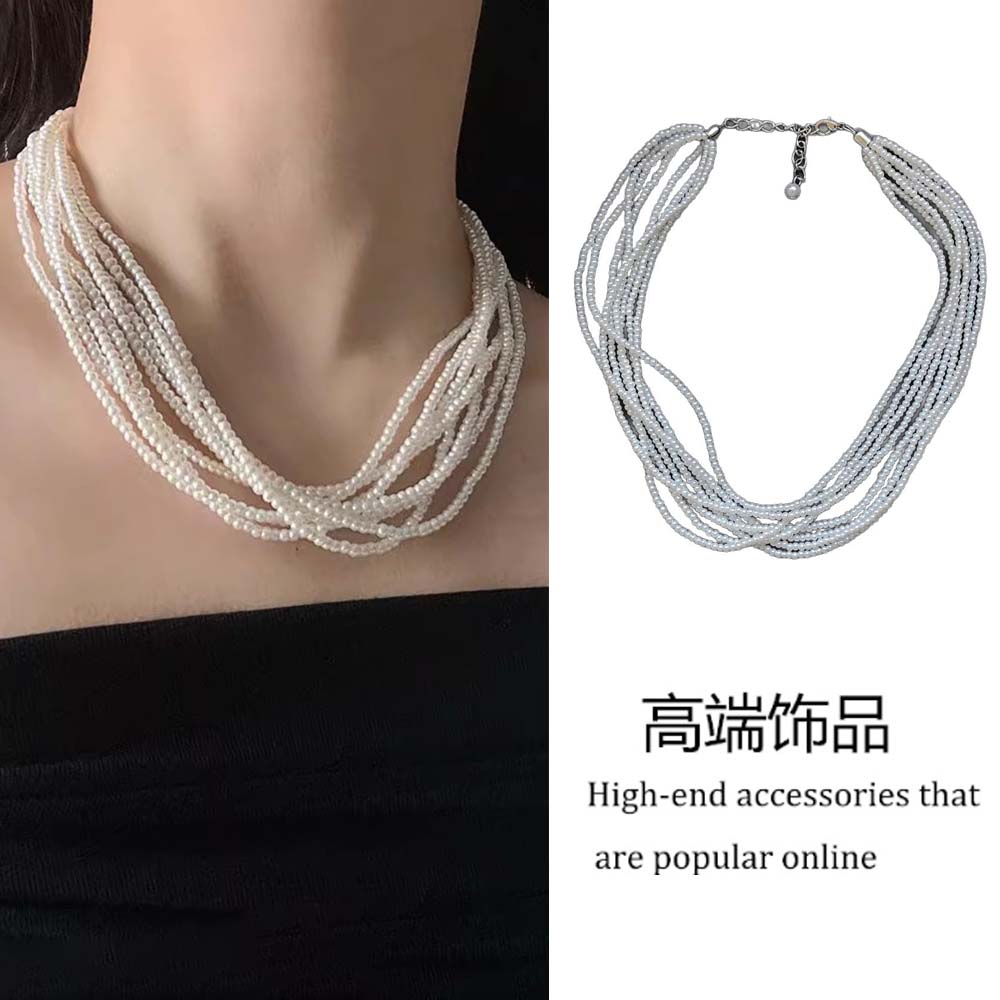 法式复古多层叠戴米珠珍珠项链女