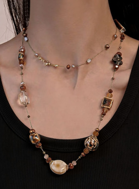 民族风复古水晶蝴蝶几何串珠项链