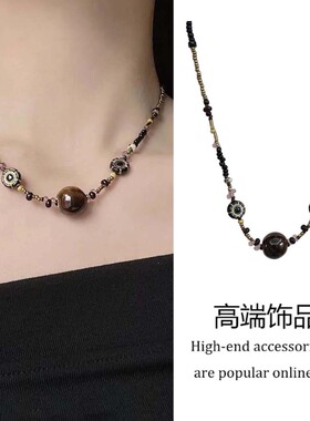 国风复古天然石串珠项链锁骨链女
