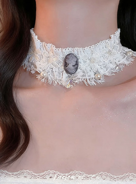 复古白色蕾丝花边人像颈带颈链女