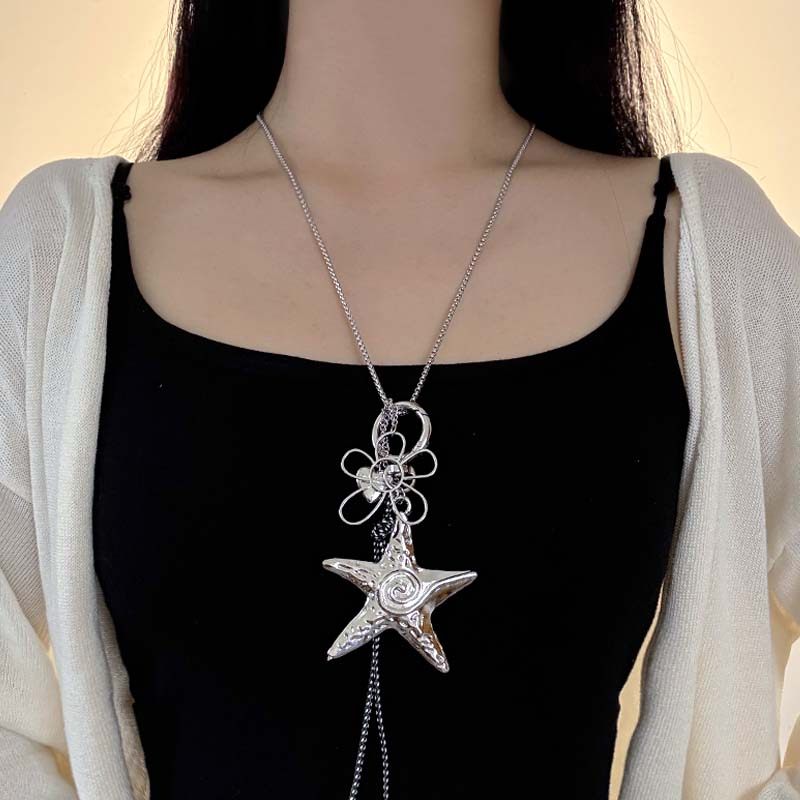 海星花朵钥匙扣吊坠项链女毛衣链