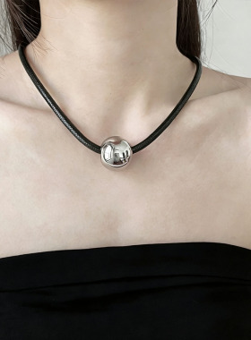 简约圆球黑皮绳choker项圈颈链女