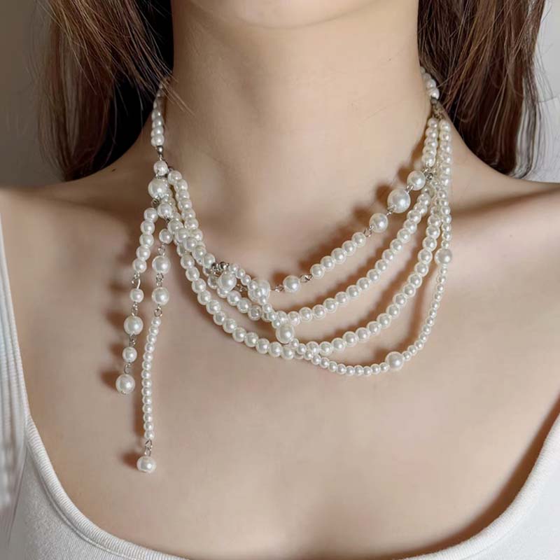 多层叠戴高级感珍珠项链女缩骨链