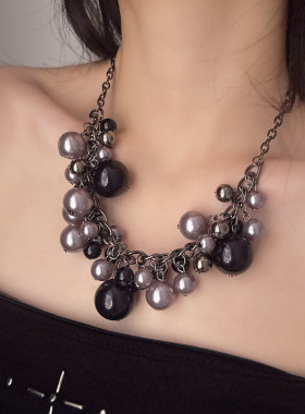 欧美夸张不规则珍珠串珠项链女