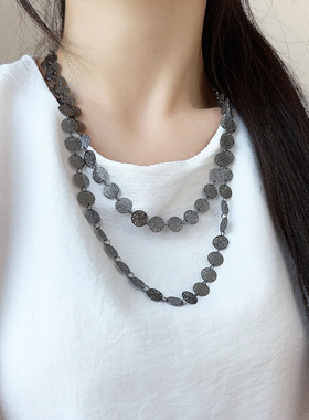 复古高级小众设计银色圆片毛衣链