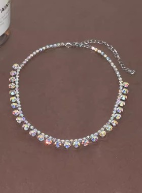 超闪幻彩闪钻水晶项链轻奢小众女