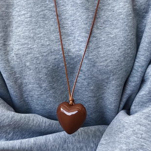 时尚美拉德安可拉红立体爱心项链女款秋冬新款长款毛衣链吊坠配饰