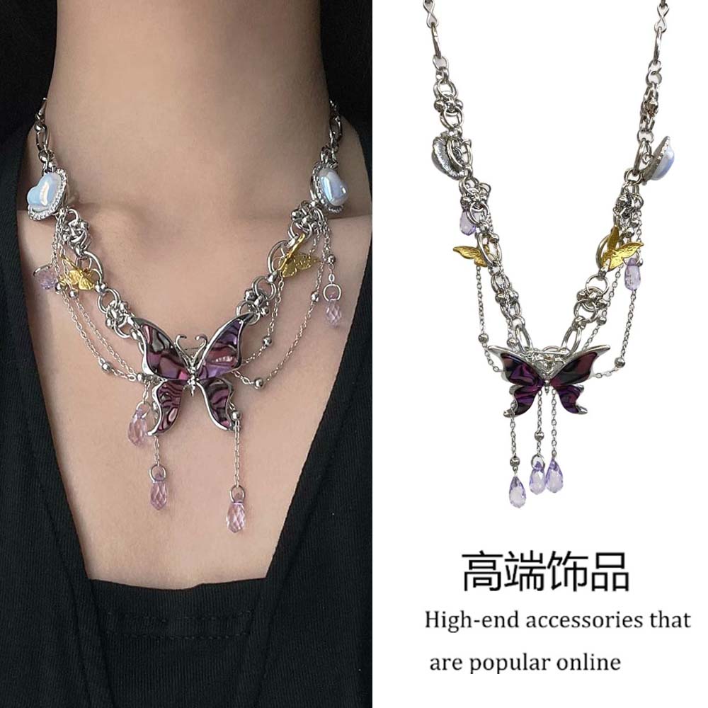 金属朋克亚文化y2k蝴蝶水滴项链