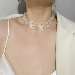 手工透明水晶气质锁骨链短款 颈链简约饰品 吸扣磁力项链百搭韩版