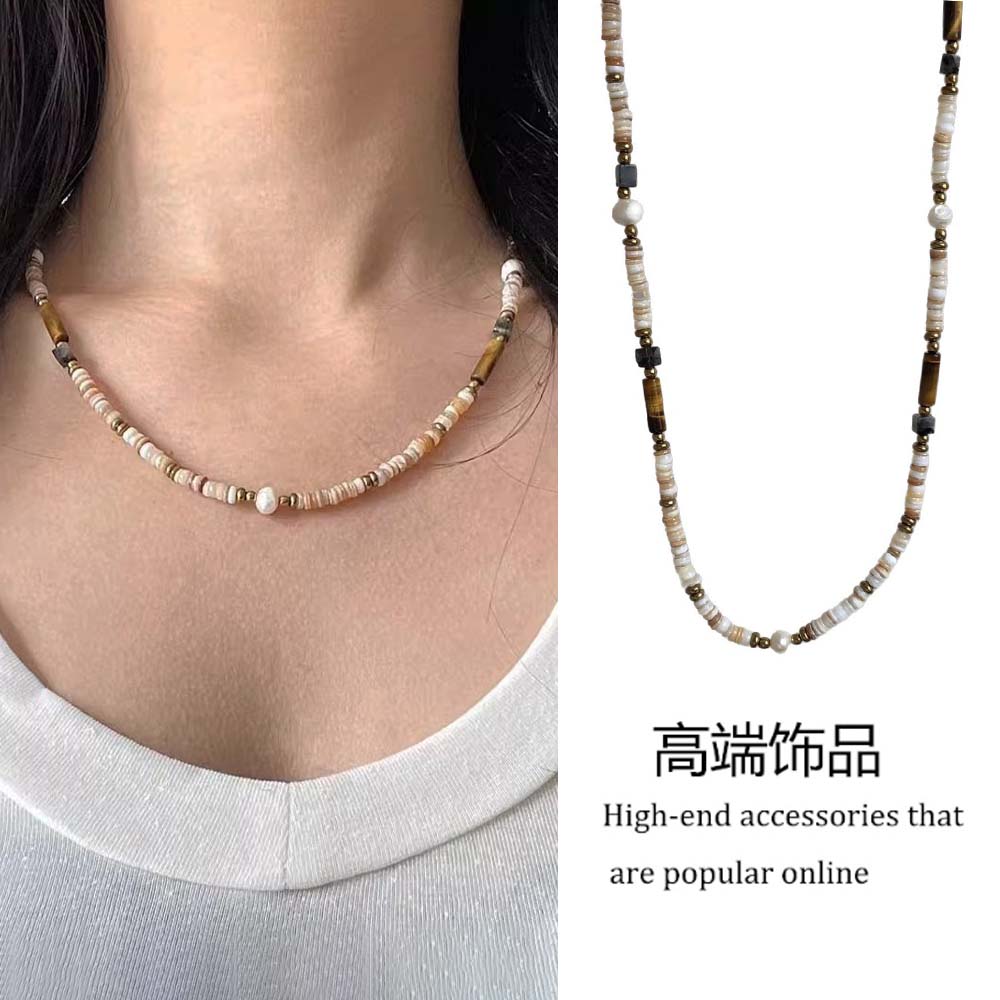 美德拉贝壳虎眼石串珠珍珠项链女
