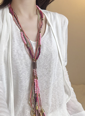 波西米亚多层叠戴长款流苏项链女
