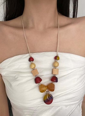 复古民族风不规则树脂串珠项链女