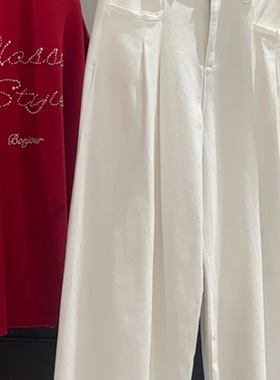 国内拉*GG原单系列高腰白色直筒牛仔裤显高显瘦显腿直OANN533A91