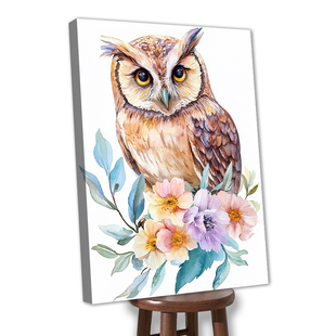 绷框钻石画非成品满钻绷好内框自己贴猫头鹰动物卧室客厅儿童礼物