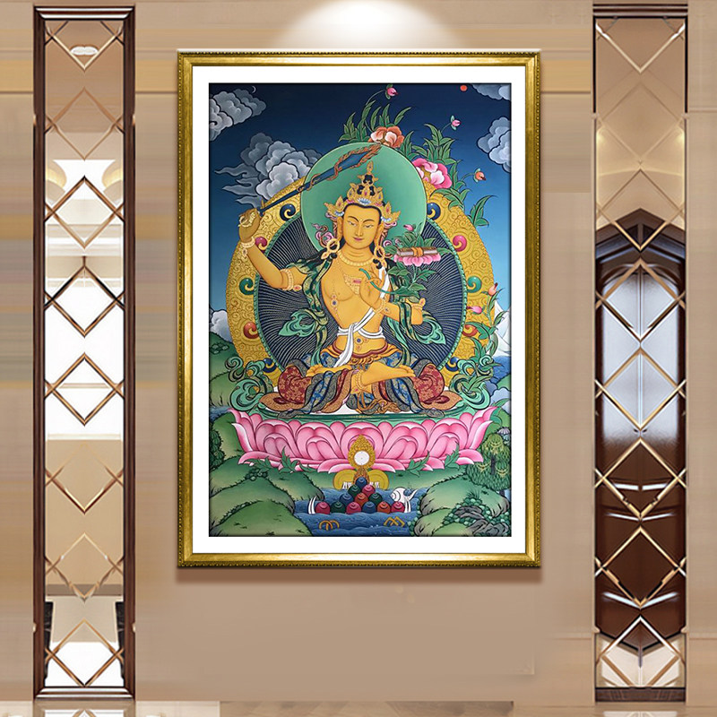 钻石画新款满钻藏传唐卡文殊菩萨佛像供奉手工点贴钻钻石绣十字绣