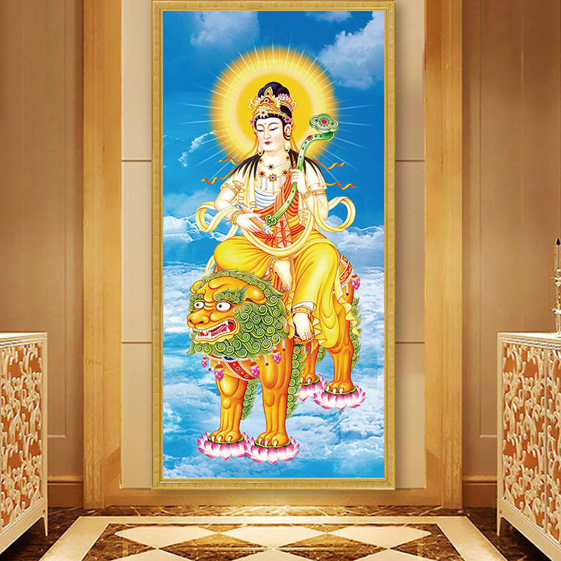 钻石画2019新款满钻客厅华严三圣文殊菩萨5d点钻贴钻钻石绣十字绣