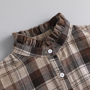 显气质假领子纯棉格子衬衣荷叶边