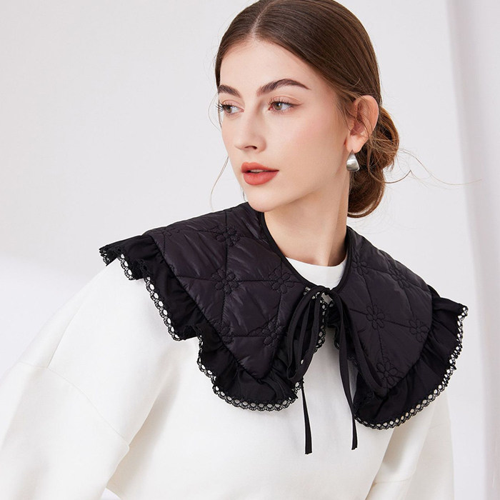 厚款斗篷小披肩外搭假领子女百搭假领秋冬棉格大翻领娃娃领装饰领