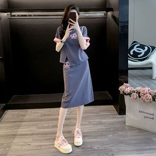 欧洲站休闲半身裙套装女夏装2025新款遮肚气质宽松时尚洋气两件套