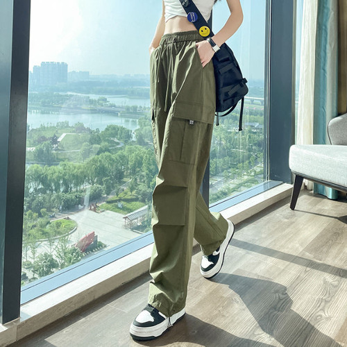 夏季薄款美式阔腿阔腿运动裤