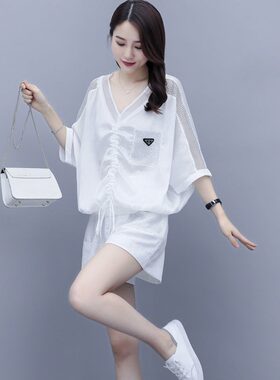新款休闲时尚大码胖mm小个子显高洋气卫衣休闲短裤两件套装女夏