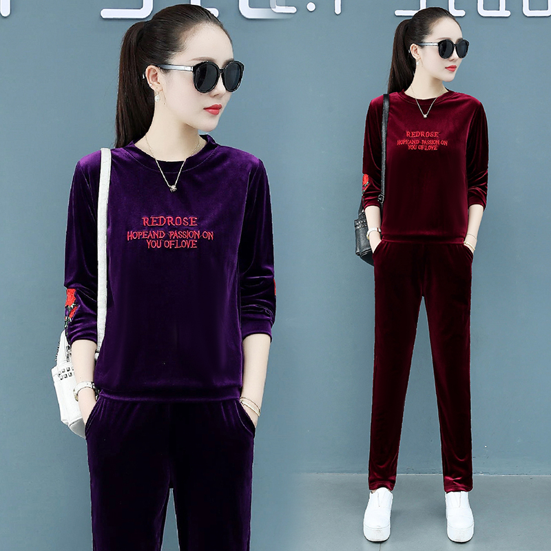 金丝绒运动套装女春秋2025新款高端时尚洋气妈妈卫衣休闲服两件套