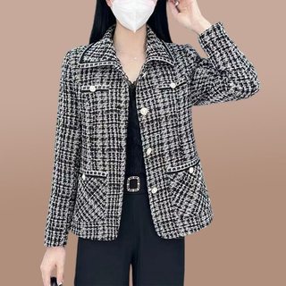 小香风外套女短款妈妈春秋洋气上衣中年女装秋冬装加厚气质小西装