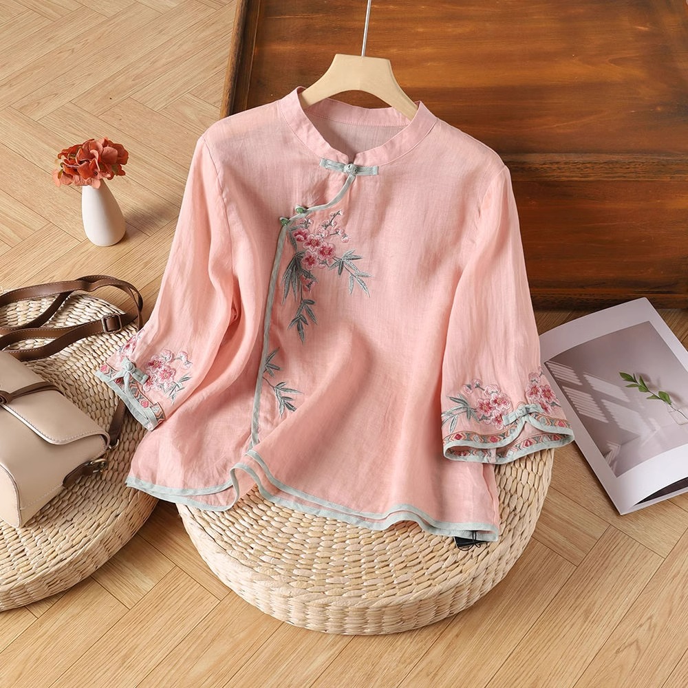 盘扣衬衣高端文艺茶服上衣