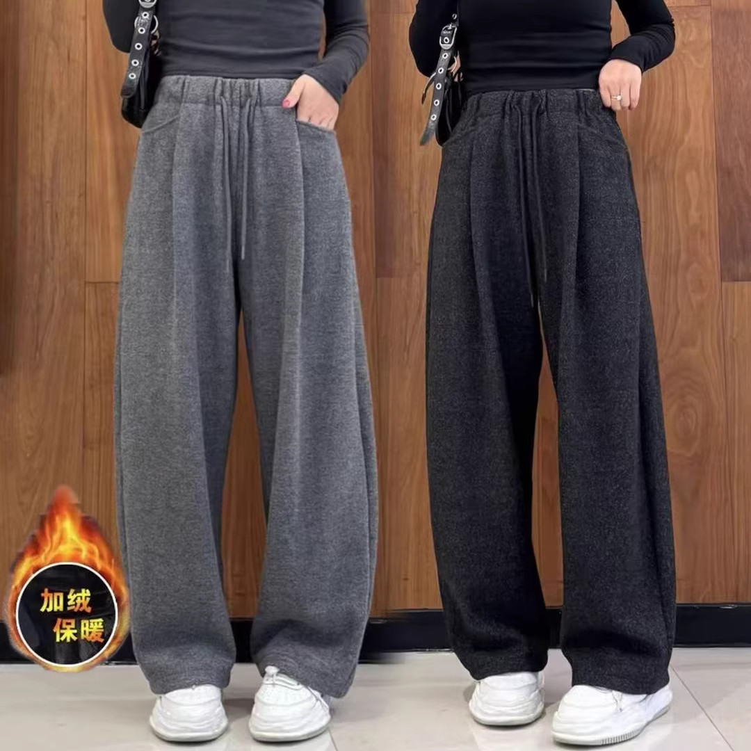 灰色糯米裤女休闲新款秋冬加绒弯刀裤垂感慵懒松弛感毛呢阔腿裤子,女装/女士精品,休闲裤,淘宝优惠券,粉丝福利购,淘宝优惠卷