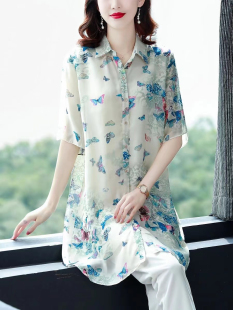 七分袖印花雪纺衬衫女夏季2025新款夏装中袖衬衣减龄洋气女士上衣