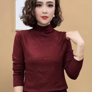 女上衣纯色德绒烫钻一体绒半高领打底衫 2025新款 长袖 秋季 潮 妈妈装