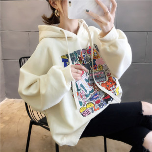 2025年秋冬新款韩版宽松加厚加绒卫衣女潮ins连帽卡通外套上衣cec