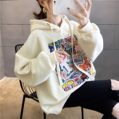韩版宽松风加厚ins连帽卡通卫衣