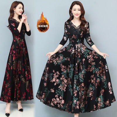 加厚打底连衣裙长款冬天长裙