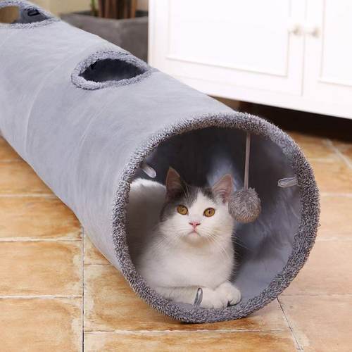 麂皮绒直通加绒可折叠猫隧道宠物用品猫玩具猫咪逗猫通道加绒解闷